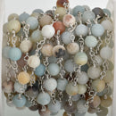 13 ft MATTE AMAZONITE GEMSTONE Rosary Chain, silver, 6mm round gemstone beads, fch0740b