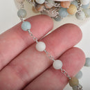 3 feet (1 yard) MATTE AMAZONITE GEMSTONE Rosary Chain, silver, 6mm round gemstone beads, fch0740a