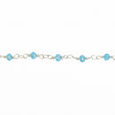 13 ft (4.33 yards) SKY BLUE Crystal Rosary Bead Chain, silver double wrapped wire, 4mm faceted rondelle glass beads, fch0741b