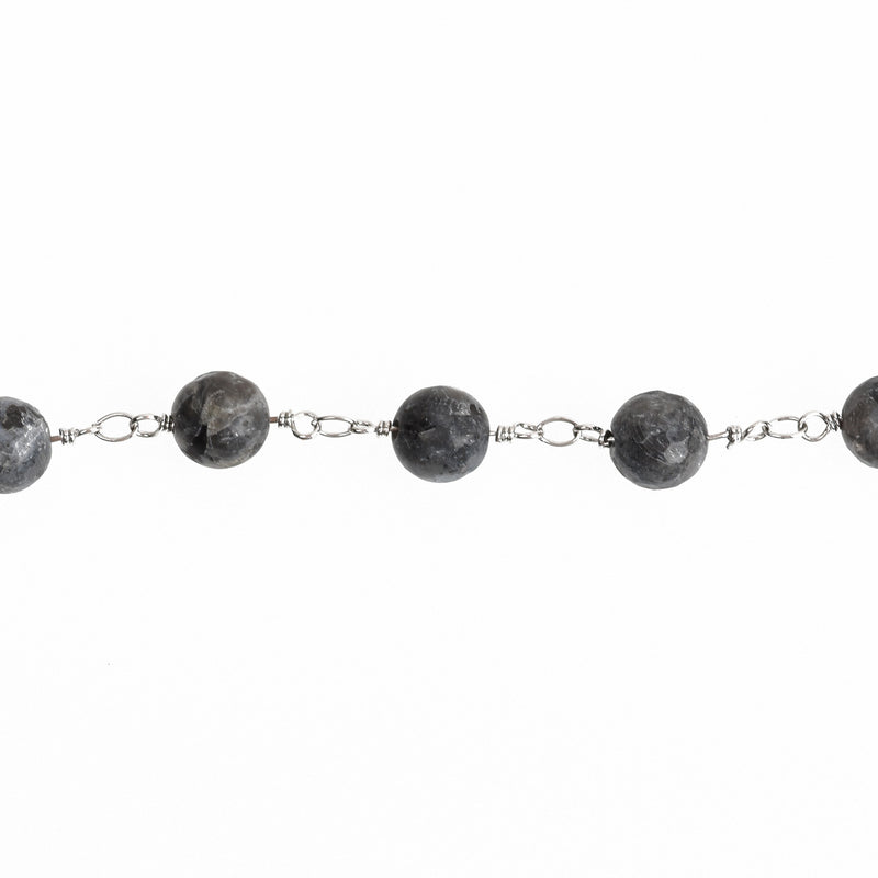 13 ft Grey LABRADORITE GEMSTONE Rosary Chain, silver links, 8mm round faceted gemstone beads, fch0742b