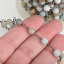 13ft MATTE AMAZONITE GEMSTONE Rosary Chain, gunmetal, 6mm round gemstone beads, fch0743b