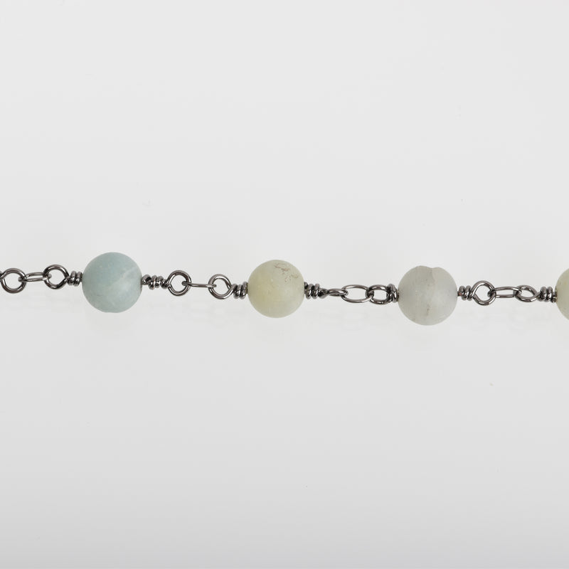 3 feet (1 yard) MATTE AMAZONITE GEMSTONE Rosary Chain, gunmetal, 6mm round gemstone beads, fch0743a