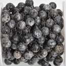 13ft GREY LABRADORITE GEMSTONE Rosary Chain, gunmetal links, 8mm round faceted gemstone beads, fch0744b