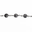 13ft GREY LABRADORITE GEMSTONE Rosary Chain, gunmetal links, 8mm round faceted gemstone beads, fch0744b