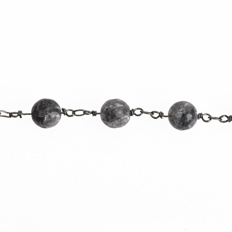 13ft GREY LABRADORITE GEMSTONE Rosary Chain, gunmetal links, 8mm round faceted gemstone beads, fch0744b