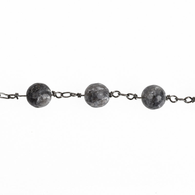 3 feet (1 yard) GREY LABRADORITE GEMSTONE Rosary Chain, gunmetal links, 8mm round faceted gemstone beads, fch0744a