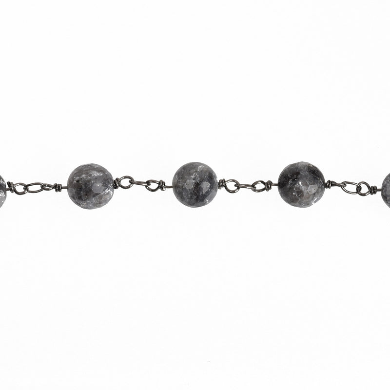 13ft GREY LABRADORITE GEMSTONE Rosary Chain, gunmetal links, 8mm round faceted gemstone beads, fch0744b