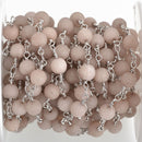 13 feet (4.33 yards) Mushroom GREY Matte JADE GEMSTONE Rosary Chain, double wrap silver links, 6mm round natural gemstone beads, fch0746b