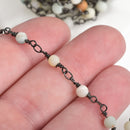 3 feet (1 yard) MATTE AMAZONITE GEMSTONE Rosary Chain, gunmetal, 4mm round gemstone beads, fch0750a