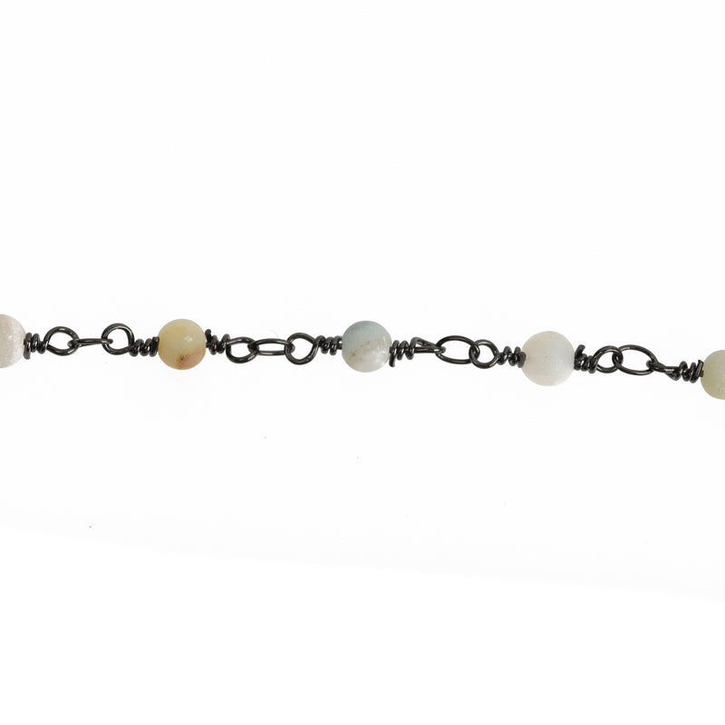 3 feet (1 yard) MATTE AMAZONITE GEMSTONE Rosary Chain, gunmetal, 4mm round gemstone beads, fch0750a