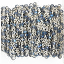 1 yard Light Mystic Blue AB Crystal Rondelle Rosary Chain, silver double wrap, 4mm faceted rondelle glass beads, fch0751a