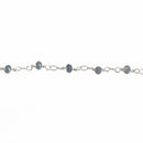 10 yards Light Mystic Blue AB Crystal Rondelle Rosary Chain, silver double wrap, 4mm faceted rondelle glass beads, fch0751b