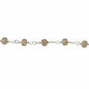 1 yard SMOKE GREY Crystal Rondelle Rosary Chain, silver, 6mm faceted rondelle glass beads, double wrap, fch0752a