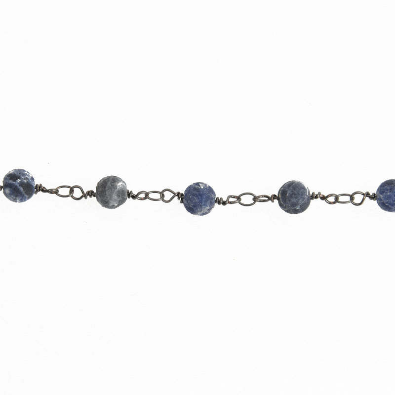 1 yard (3 ft) Matte SODALITE GEMSTONE Rosary Chain, gunmetal, denim blue white natural sodalite, 6mm round gemstone beads, fch0753a