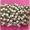 13ft Light Blue Green Tan Crystal Rosary Chain, matte beads with bronze wire, 4mm rondelle faceted crystal beads, fch0754b