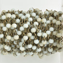 1 yard (3 feet) Light Blue Green Tan Crystal Rosary Chain, matte beads with bronze wire, 4mm rondelle faceted crystal beads, fch0754a