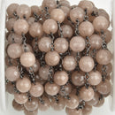 1 yard (3 feet) MUSHROOM JADE GEMSTONE Rosary Chain, gunmetal links, 8mm round faceted gemstone beads, fch0755a