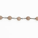 1 yard (3 feet) MUSHROOM JADE GEMSTONE Rosary Chain, gunmetal links, 8mm round faceted gemstone beads, fch0755a