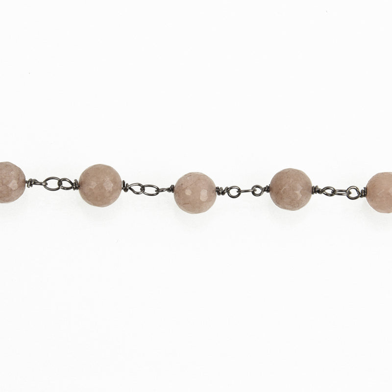 13 feet (4.33 yards) MUSHROOM JADE GEMSTONE Rosary Chain, gunmetal links, 8mm round faceted gemstone beads, fch0755b