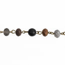 13 feet (4.33 yards) Matte Crystal Gemstone Rosary Chain, Bronze, 8mm, silver, gray, bronze, black howlite, fch0756b