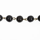 1 yard (3ft) BLACK Howlite Rosary Chain, bronze wire links, 10mm round stone bead chain, fch0757a