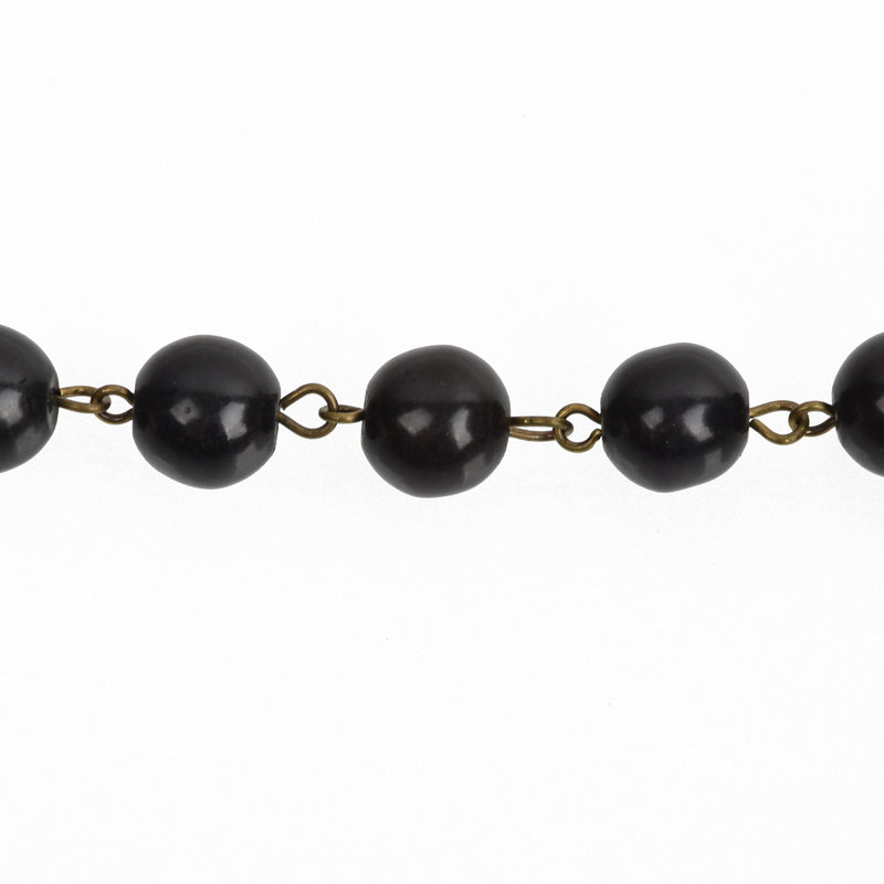 11 feet (3.67 yards) BLACK Howlite Rosary Chain, bronze wire links, 10mm round stone bead chain, fch0757b
