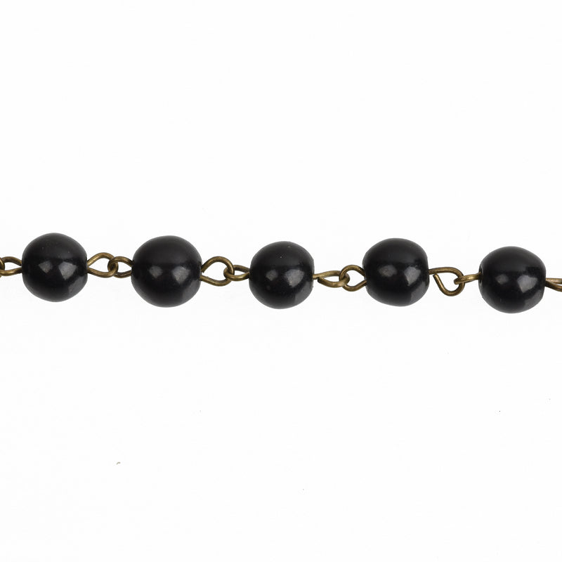 13 feet (4.33 yards) BLACK Howlite Rosary Chain, bronze wire links, 8mm round stone bead chain, fch0759b