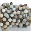 3 feet (1 yard) MATTE AMAZONITE GEMSTONE Rosary Chain, gunmetal, 8mm round gemstone beads, fch0769a