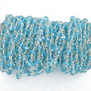 10 yards SKY Blue AB Crystal Rondelle Rosary Chain, silver double wrap, 6mm faceted rondelle transparent glass beads, fch0771b
