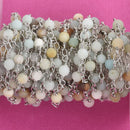 1 yard MATTE AMAZONITE GEMSTONE Rosary Chain, silver, 4mm round gemstone beads, fch0772a