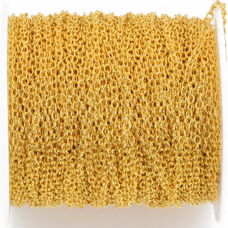 1 yard (3 feet) Bright Gold Plated Cable Chain, Oval Links are 2.5x2mm unsoldered, fch0783a