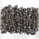 3 ft (1 yard) SMOKE CHARCOAL GREY Crystal Rosary Bead Chain, gunmetal, 4mm faceted rondelle glass beads, fch0786a