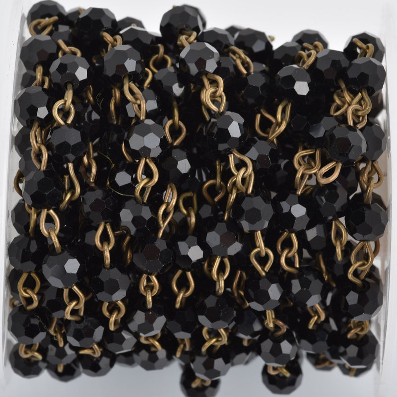 6mm black round crystal bead chain