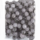 13 feet (4.33 yards) GREY JADE GEMSTONE Rosary Chain, gunmetal links, 6mm round faceted gemstone beads, fch0800b