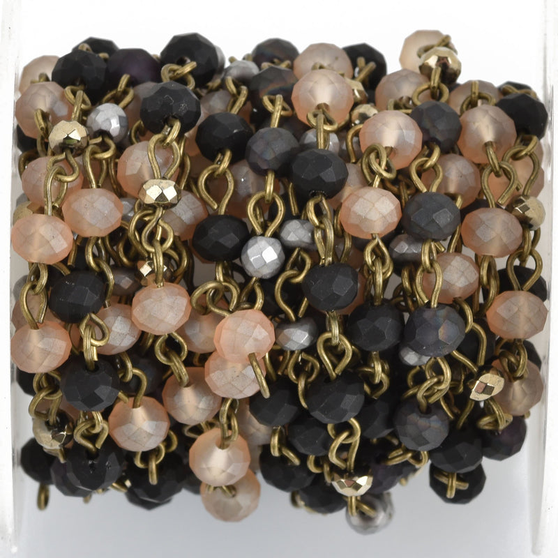 13 feet (4.33 yards) Matte Gemstone Crystal Rosary Chain, bronze, 6mm Crystal, Pyrite, Hematite Rondelle Beads, fch0801b