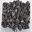 13 feet (4.33 yards) BLACK LABRADORITE GEMSTONE Rosary Chain, gunmetal black links, double wrapped 4mm round gemstone beads, fch0802b