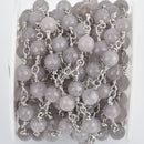3 feet (1 yard) GRAY JADE GEMSTONE Rosary Chain, silver links, 6mm round faceted gemstone beads, fch0808a