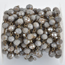1 yard (3 feet) GRAY MUSHROOM Crystal Rondelle Rosary Chain, bronze, 8mm faceted grey rondelle glass beads, fch0810a