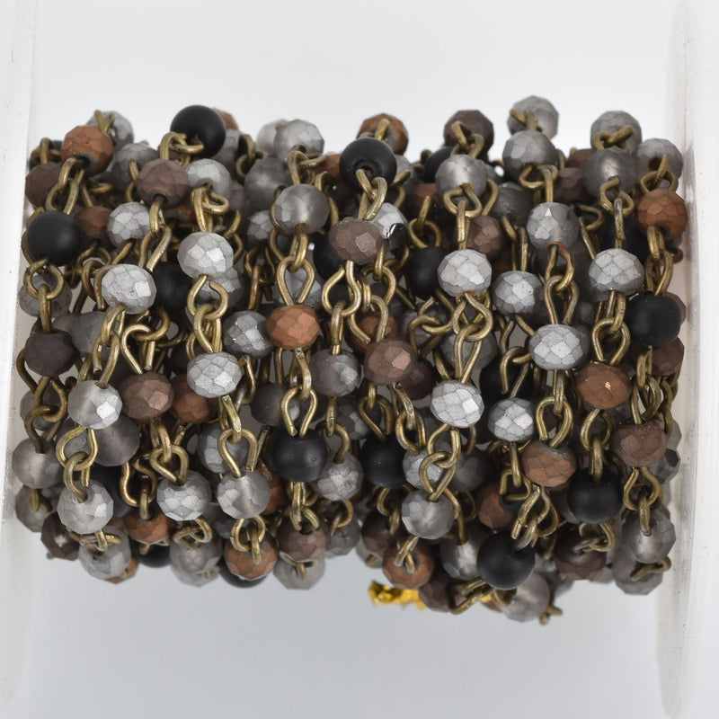 1 yard Matte Crystal Gemstone Rosary Chain, Bronze, 4mm, silver, gray, bronze, black howlite, fch0811a
