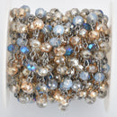 13 feet Crystal Rondelle Rosary Chain, golden shadow and opal crystals, gunmetal, 6mm faceted rondelle glass beads, fch0813b