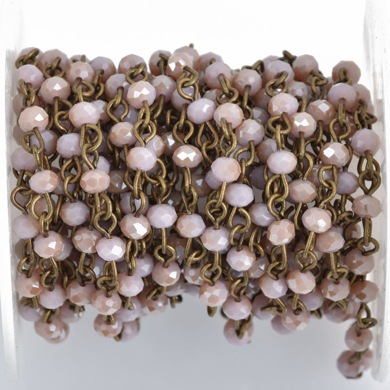 13 feet BLUSH Crystal Rondelle Rosary Chain, bronze, 4mm faceted rondelle glass beads, fch0846b