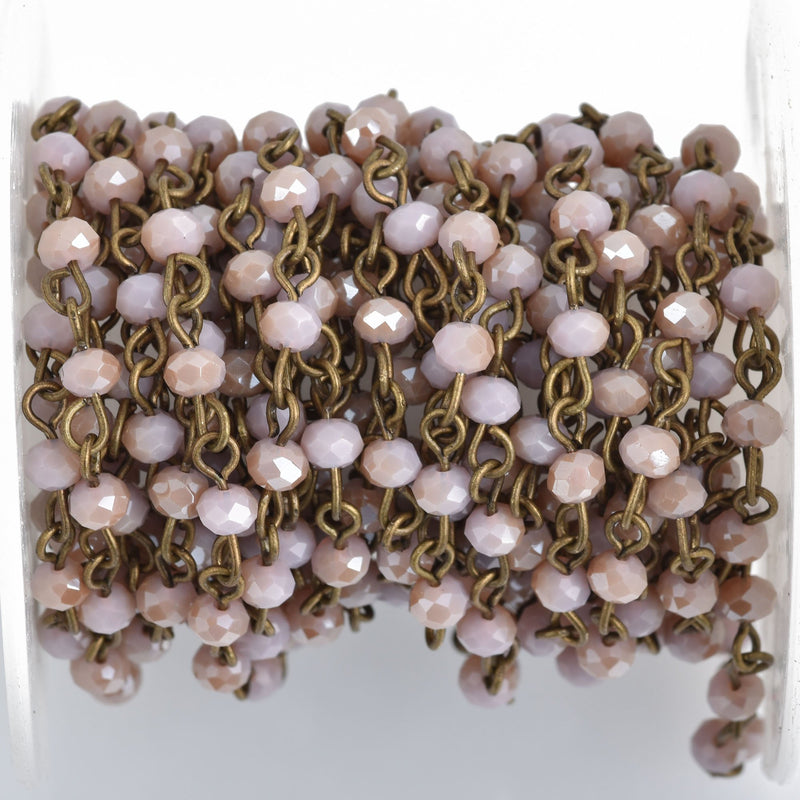 1 yard BLUSH Crystal Rondelle Rosary Chain, bronze, 4mm faceted rondelle glass beads, fch0846a