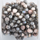 13 feet PINK GRAY Gemstone Crystal Rosary Chain, Matte Zebra Jasper, Crystal Cube and Rondelle Beads, gunmetal, 6mm fch0848b