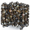 1 yard Smoky Grey AB Crystal Rondelle Rosary Chain, Bronze, 6mm faceted rondelle glass beads, fch0850a