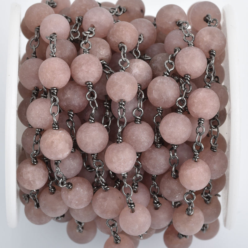 1 yard PLUM Matte JADE GEMSTONE Rosary Chain, double wrap gunmetal links, 8mm round natural gemstone beads, fch0862a