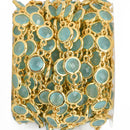 1 yard Crystal Chain, MINT GREEN and GOLD, Flat Coin Rhinestone Rosary Chain, 7mm, fch0863a