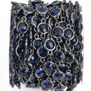 1 yard Crystal Chain, ROYAL BLUE and BLACK, Flat Coin Rhinestone Rosary Chain, 7mm, fch0865a
