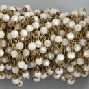 13 feet IVORY CREAM Crystal Rosary Chain, bronze, 4mm round faceted beads, fch0871b