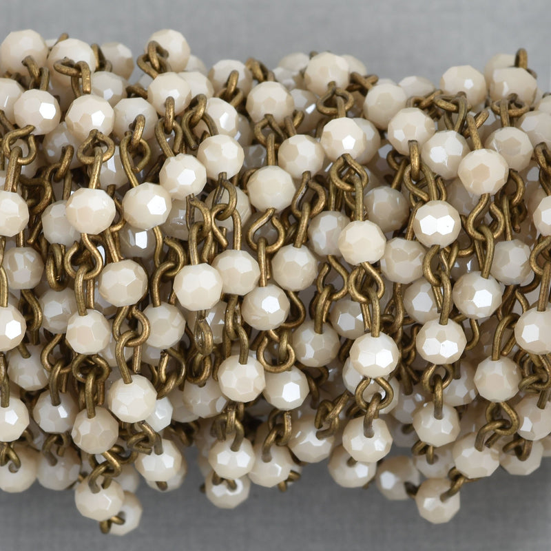 13 feet IVORY CREAM Crystal Rosary Chain, bronze, 4mm round faceted beads, fch0871b