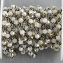 1 yard CANDLELIGHT WHITE AB Crystal Rosary Chain Gunmetal 4mm round faceted crystal bead chain, fch0882a